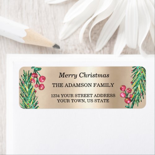 Gold Red Merry Christmas Holiday Family Label