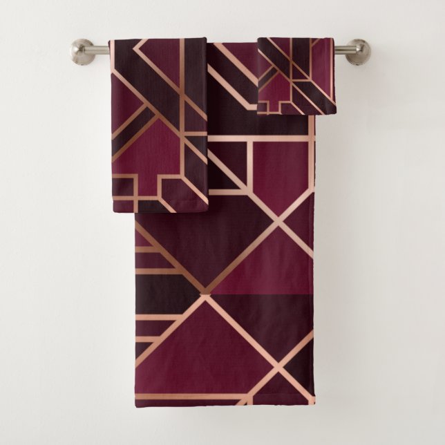Gold,red,modern, art deco pattern,geometric,elegan bath towel set (Insitu)