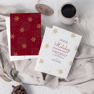 Gold & Red Modern Corporate Holiday Dinner Party Invitation