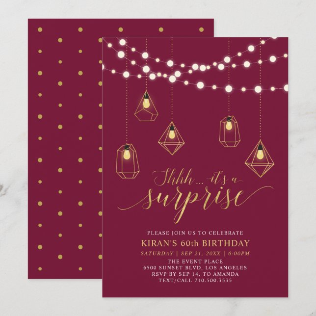 Gold & Red Modern Surprise 60th Birthday Party Invitation (Front/Back)
