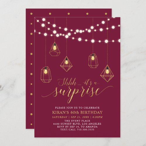 Gold  Red Modern Surprise 60th Birthday Party Invitation