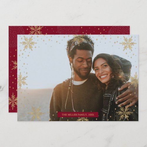 Gold  Red  Modern Winter Photo Christmas Card