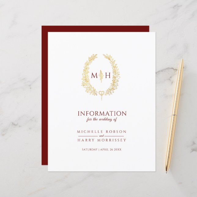 Gold red monogram wedding guest information (Front/Back In Situ)