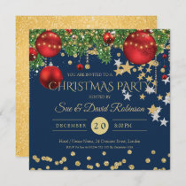 Gold Red Navy Glitter Christmas Holiday Party Invitation