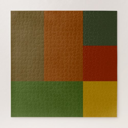 Gold Red Olive Green Orange Color Block Print Jigsaw Puzzle