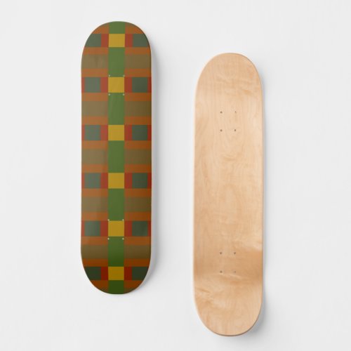 Gold Red Olive Green Orange Color Block Print Skateboard