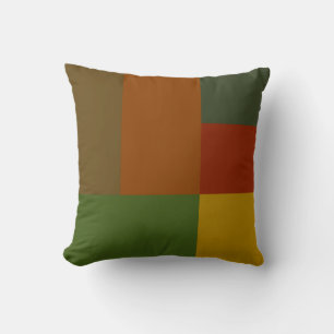 Gold Red Olive Green Orange Color Block Print Throw Pillow