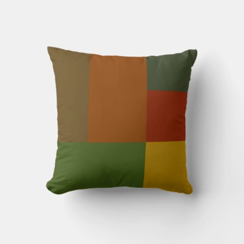 Gold Red Olive Green Orange Color Block Print Throw Pillow