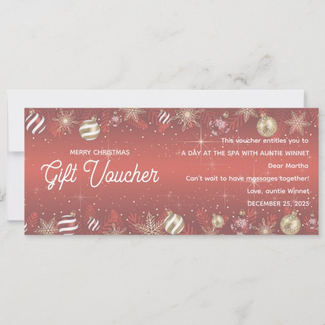 Gold & Red Ornament Christmas Gift Voucher (Front)