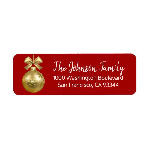 Gold Red Ornament Christmas Return Address Label