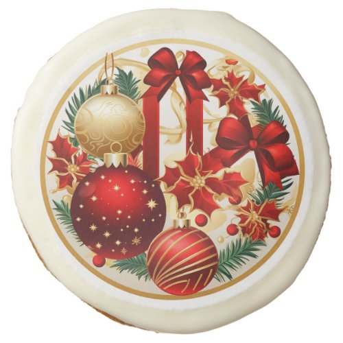 Gold  Red Ornamental Elegance Frosted Sugar Cookie