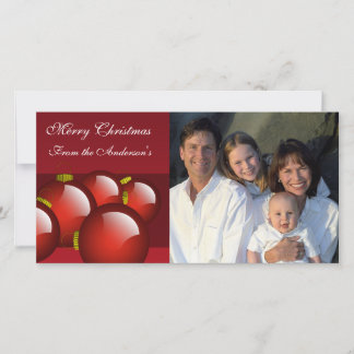 Gold & Red Ornaments Family Photo Holiday Card