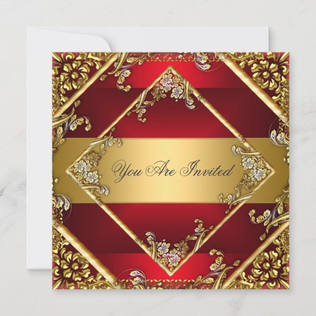 Gold Red Party Invitation Floral Frame (Front)