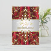 Gold Red Pearl Damask Fifty and Fabulous Invite (Standing Front)