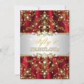 Gold Red Pearl Damask Fifty and Fabulous Invite (Front)