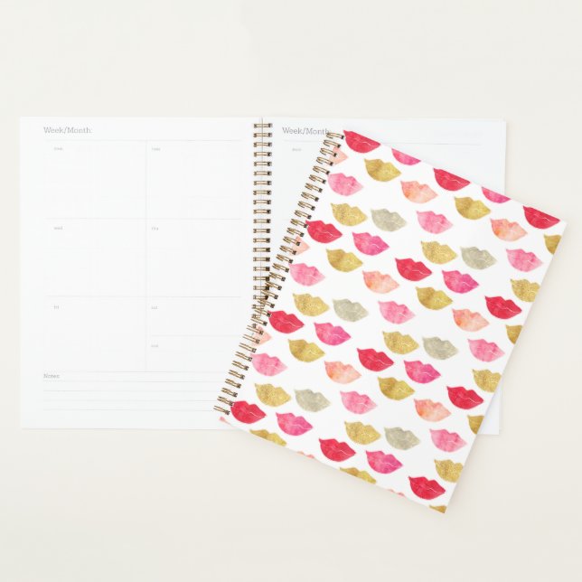 Gold Red Pink Watercolor Lips Planner (Display)