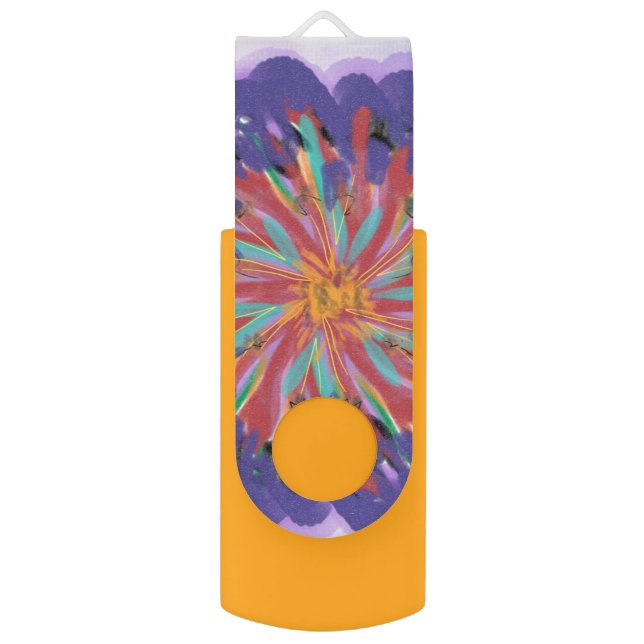 Gold, Red & Purple Floral Mandala Flash Drive (Front Vertical)