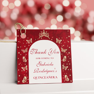 Gold Red Quinceañera Butterfly Tiara Mis Quince Favor Tags