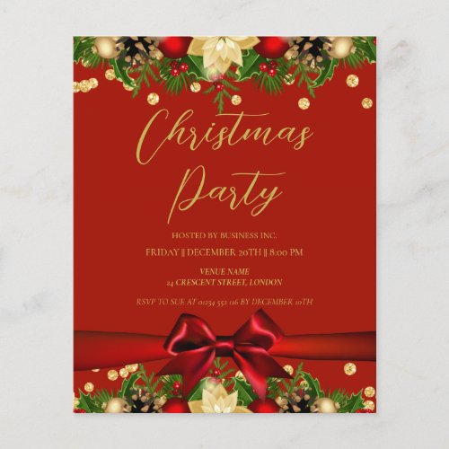 Gold Red Ribbon Glitter Christmas Corporate  Flyer