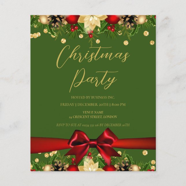 Gold Red Ribbon Glitter Christmas Corporate Green  Flyer (Front)