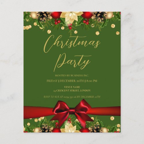 Gold Red Ribbon Glitter Christmas Corporate Green  Flyer