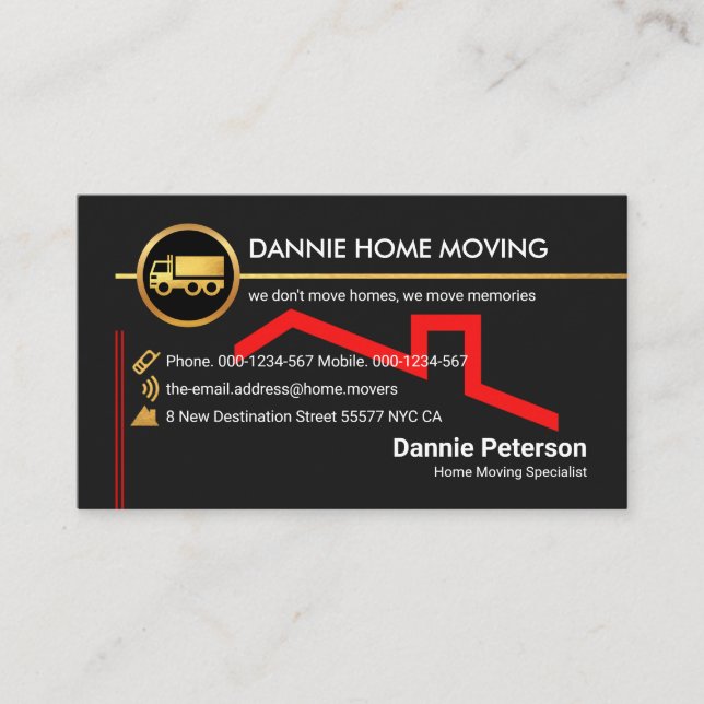 Gold Red Roof Lines Home Movers Business Card (Front)