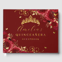 Gold Red Rose Floral Swirl Quinceanera
