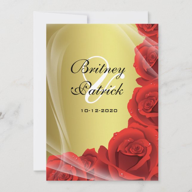 Gold & Red Rose Wedding Invitations (Front)