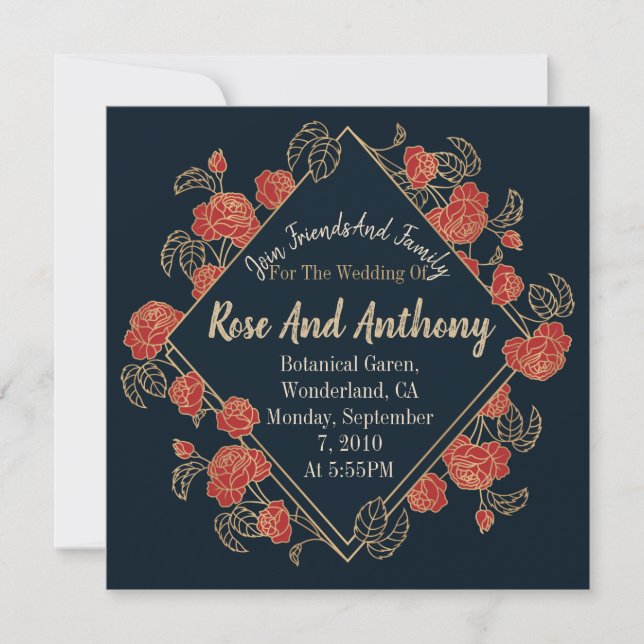 Gold/Red Roses Invitation (Front)