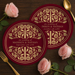 Gold Red Royal Medieval Sword Wedding Paper Plates