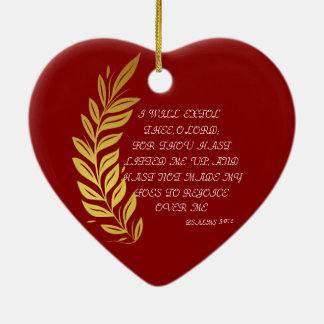 GOLD RED SHINY FLORAL HAPPY HOLIDAYS PSALM 30:1  CERAMIC ORNAMENT