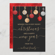 Gold Red Silver Glitter Hanging Ornament Christmas Invitation