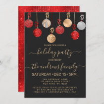 Gold Red Silver Glitter Hanging Ornament Holiday Invitation