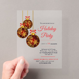 Gold Red Silver Glitter Ornament Corporate Holiday Acrylic Enclosure Card