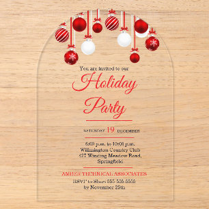 Gold Red Silver Glitter Ornament Corporate Holiday Acrylic Invitations
