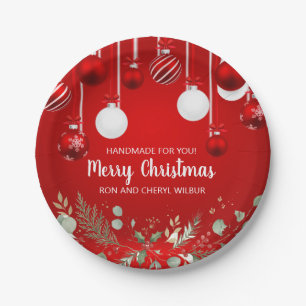 Gold Red Silver Glitter Ornament Corporate Holiday Paper Plates