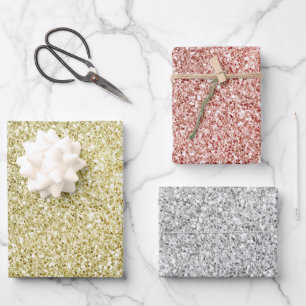 Gold Red Silver Glitzy Glitter Sparkle Wrapping Paper Sheets