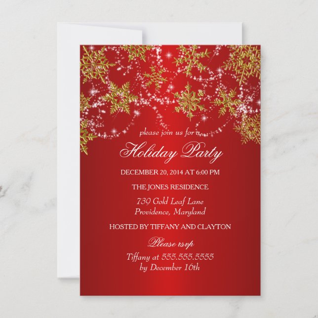 Gold & Red Snowflake Christmas Holiday Party Invitation (Front)