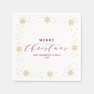 Gold & Red Snowflake Christmas Holiday Party Napkins
