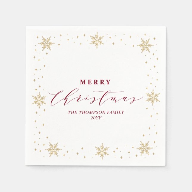 Gold & Red Snowflake Christmas Holiday Party Napkins (Front)