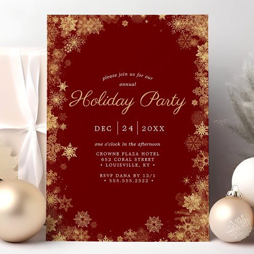 Gold Red Snowflake Winter Corporate Holiday Invitation