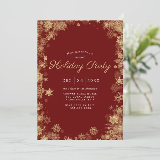 Gold Red Snowflake Winter Corporate Holiday Invitation | Zazzle