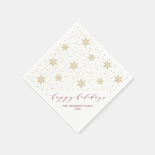 Gold & Red Snowflakes Christmas Holiday Party Napkins