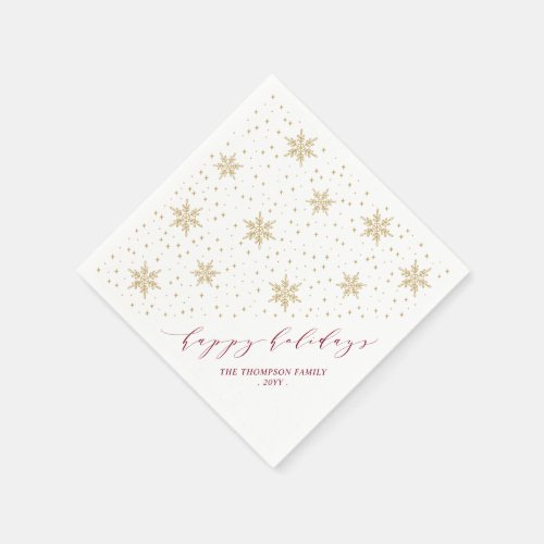 Gold  Red Snowflakes Christmas Holiday Party Napkins