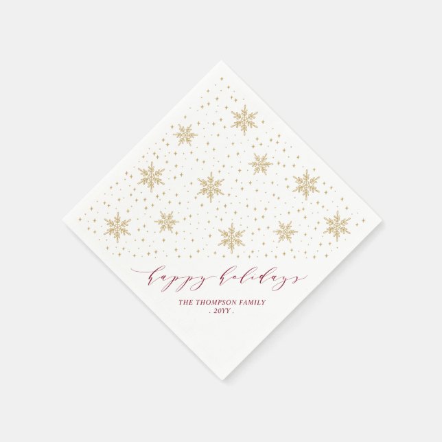 Gold & Red Snowflakes Christmas Holiday Party Napkins (Corner)