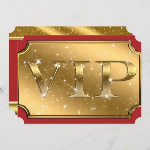 Gold  Red Sparkle Glam VIP Party Event Ticket Invitation