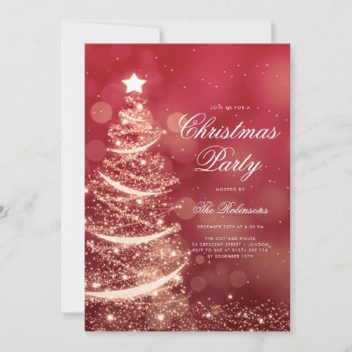 Gold Red Sparkling Xmas Tree Invite Program Menu