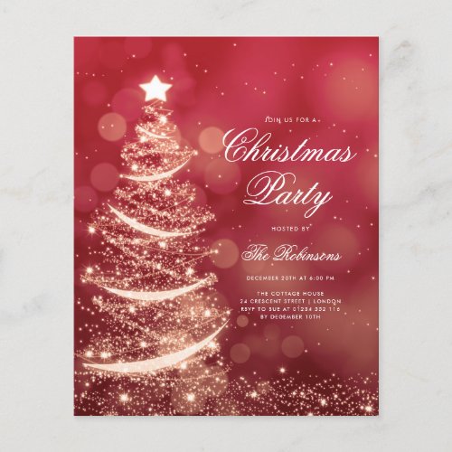 Gold Red Sparkling Xmas Tree Invite Program Menu