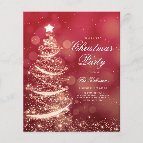 Gold Red Sparkling Xmas Tree Invite Program Menu Flyer