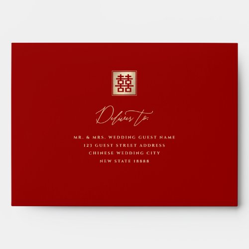 GoldRed Square Double Happiness Chinese Wedding E Envelope